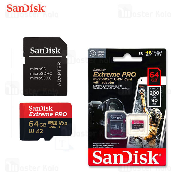 کارت حافظه میکرو اس دی 64 گیگابایت Sandisk Extreme Pro A2 U3 667X 200MB 4K